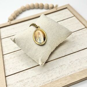 Vintage Our Lady of Lourdes Virgin Mary Pendant Necklace Medal Catholic